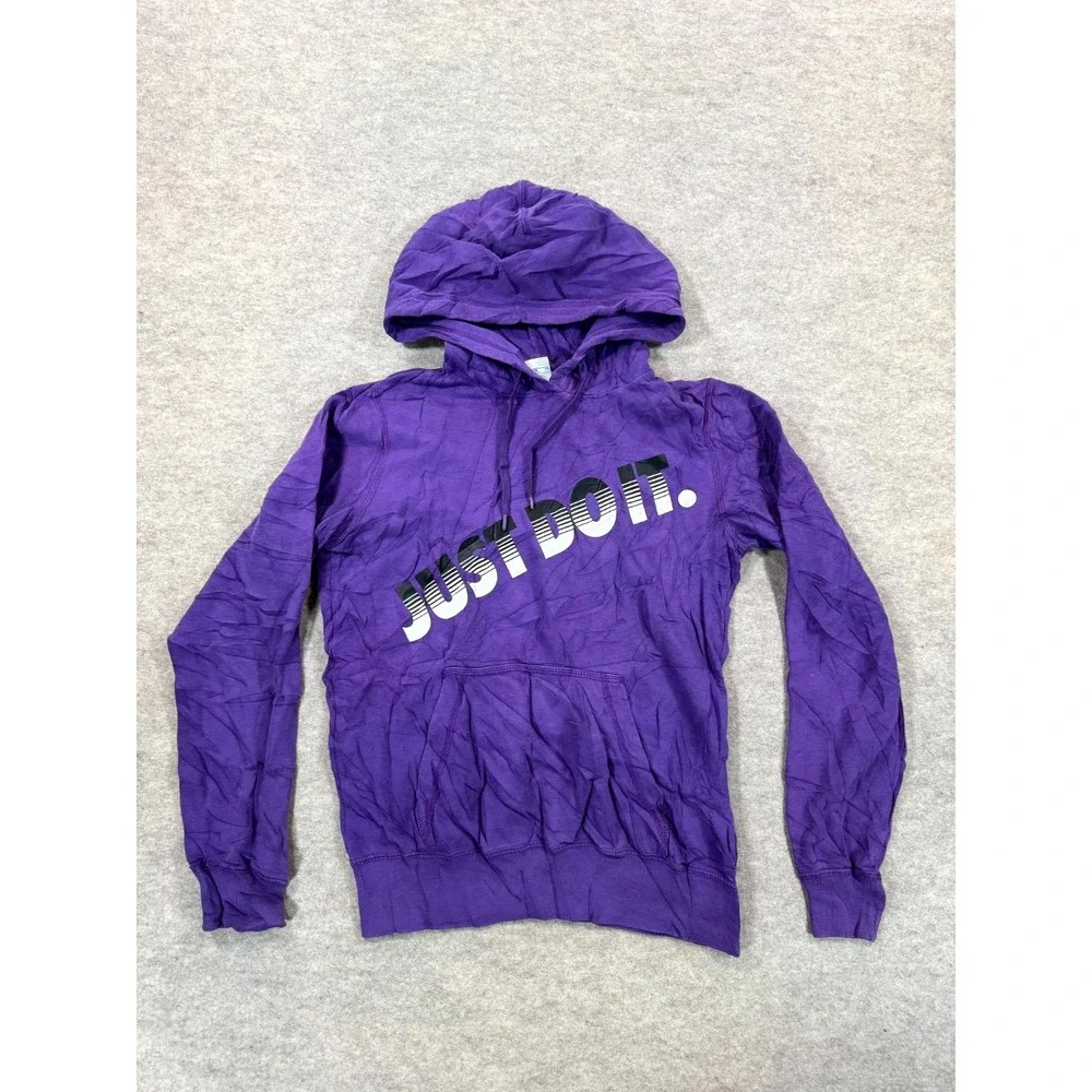 Nike Hoodie Womens Small Purple Just Do It Graphic Ribbed Trim Kangaroo Pocket